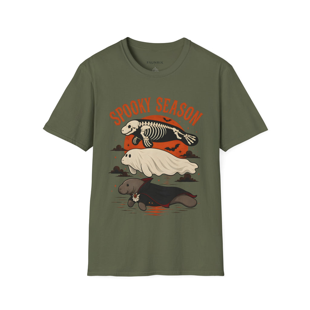 Spooky Season T-Shirt – Retro Skeleton Manatee Halloween Tee