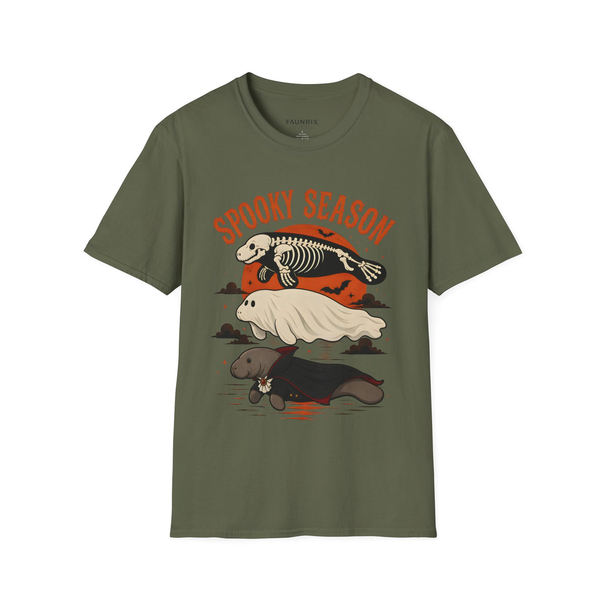 Spooky Season T-Shirt – Retro Skeleton Manatee Halloween Tee