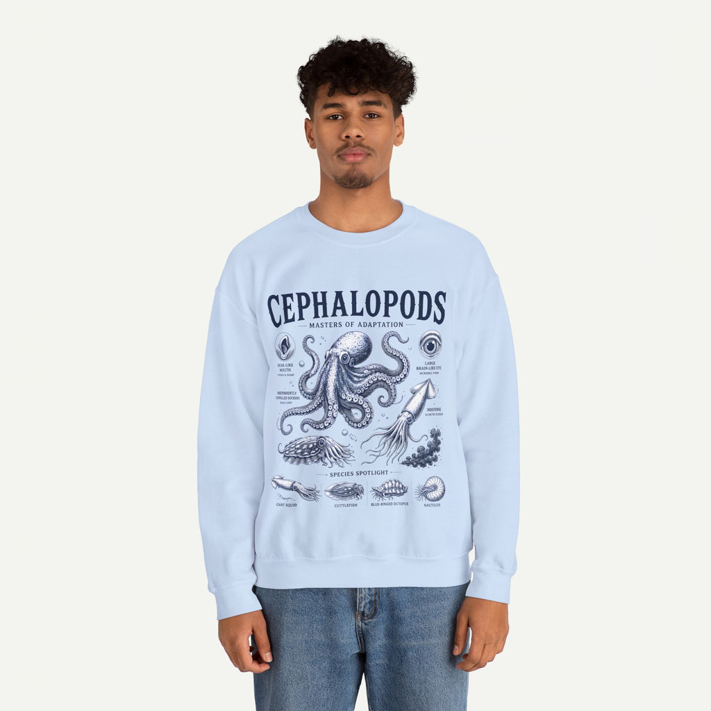 Cephalopods Crewneck Sweatshirt — Vintage Marine Biology Octopus Illustration