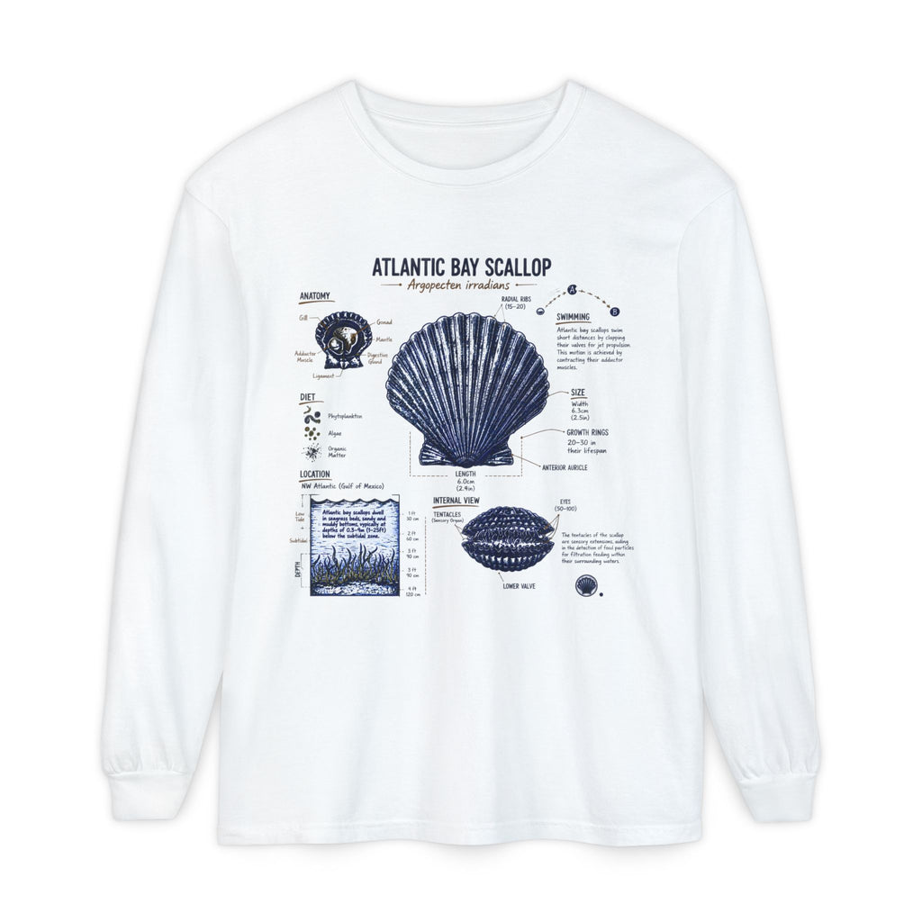 Atlantic Bay Scallop Shell Long Sleeve Tee - Scientific Shell Diagram
