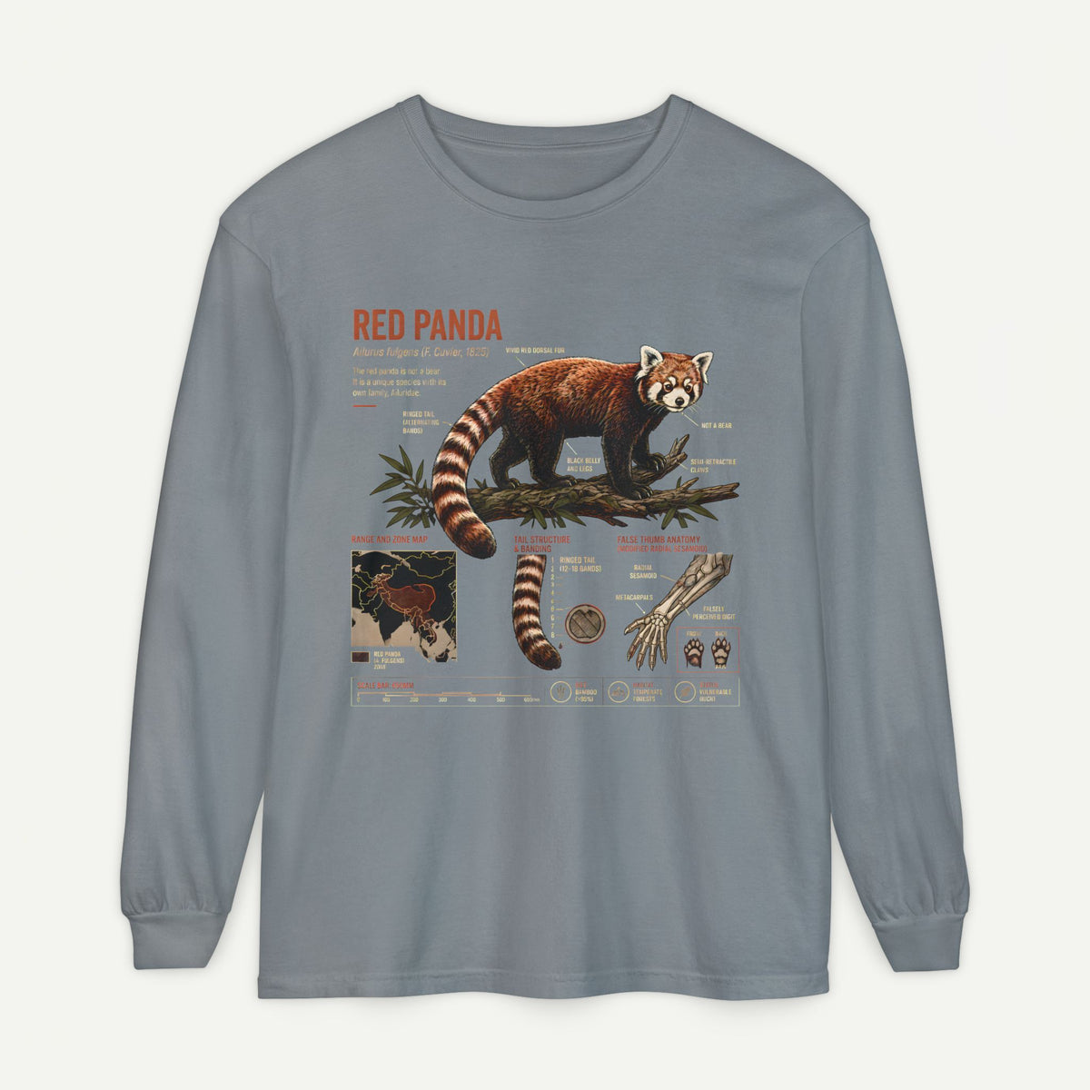 Red Panda Illustrated Long Sleeve Tee — Wildlife Field Guide Shirt