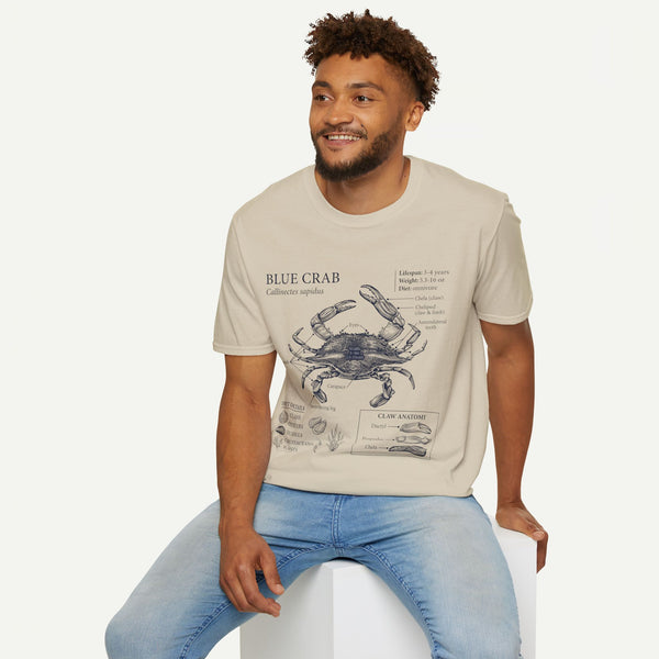 Crab Anatomy T-Shirt — Vintage Blue Crab Illustration Tee