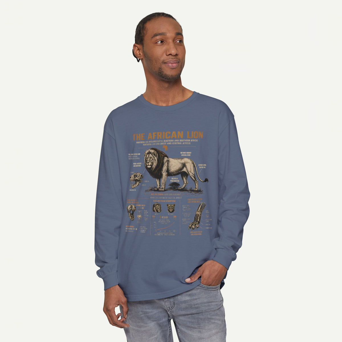 African Lion Anatomy Graphic Long Sleeve Tee