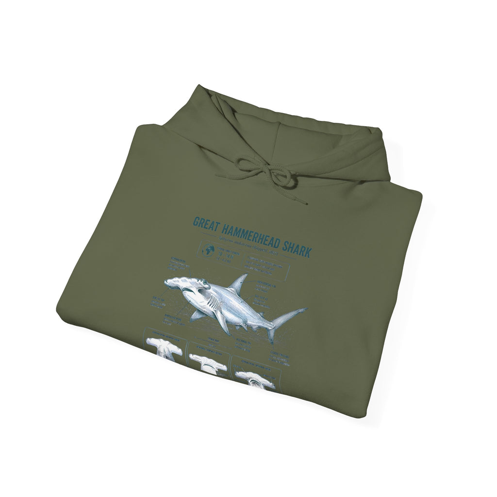 Shark Anatomy Hoodie — Great Hammerhead Shark Diagram Sweatshirt