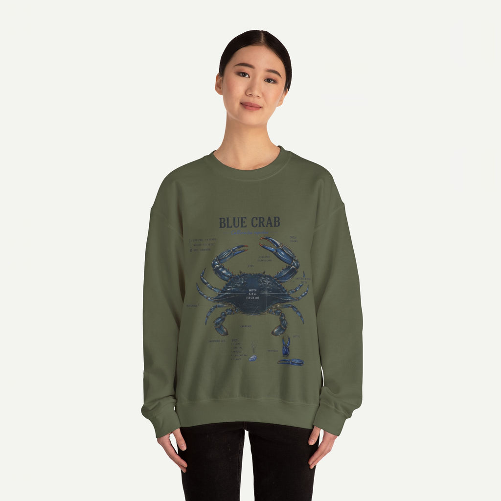 Blue Crab Sweatshirt — Vintage Nautical Marine Illustration