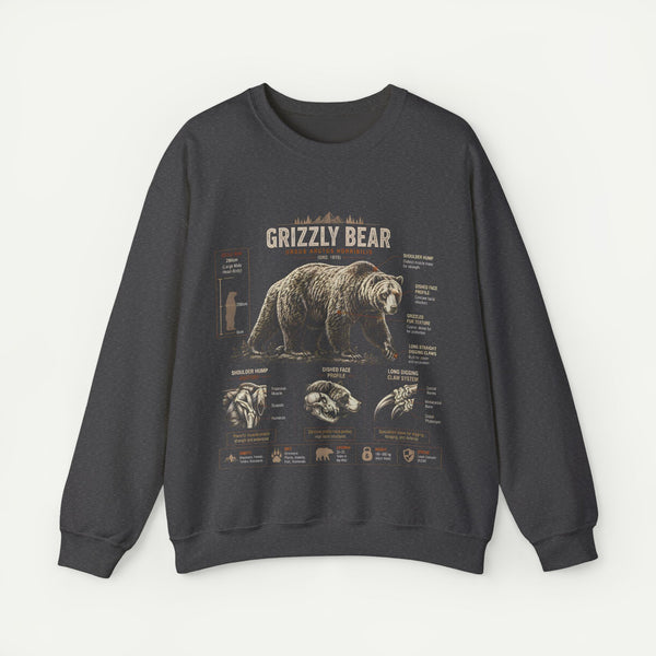 Grizzly Bear Anatomy Crewneck Sweatshirt — Vintage Wildlife Graphic Pullover