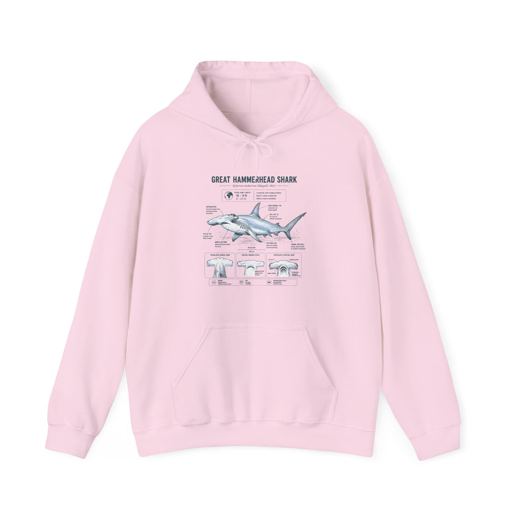Shark Anatomy Hoodie — Great Hammerhead Shark Diagram Sweatshirt