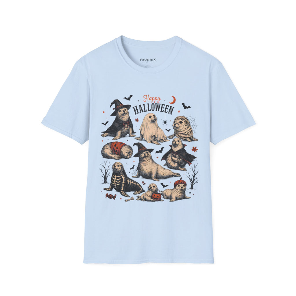 Halloween Seal Crewneck T-Shirt — Happy Halloween Cute Spooky Seal Pals