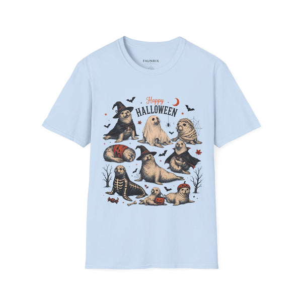 Halloween Seal Crewneck T-Shirt — Happy Halloween Cute Spooky Seal Pals