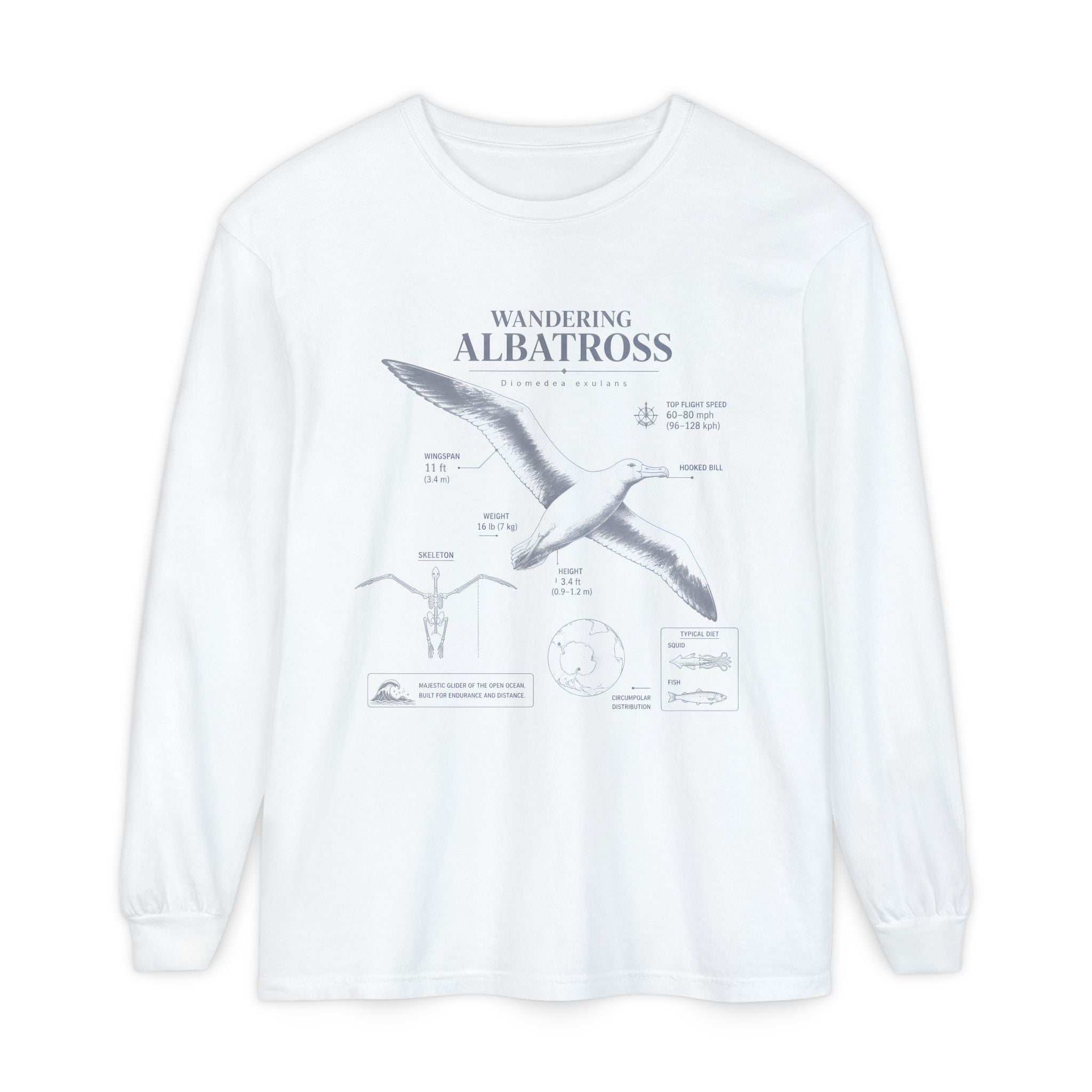 Wandering Albatross Long Sleeve Tee — Vintage Coastal Bird Illustration Secondary image
