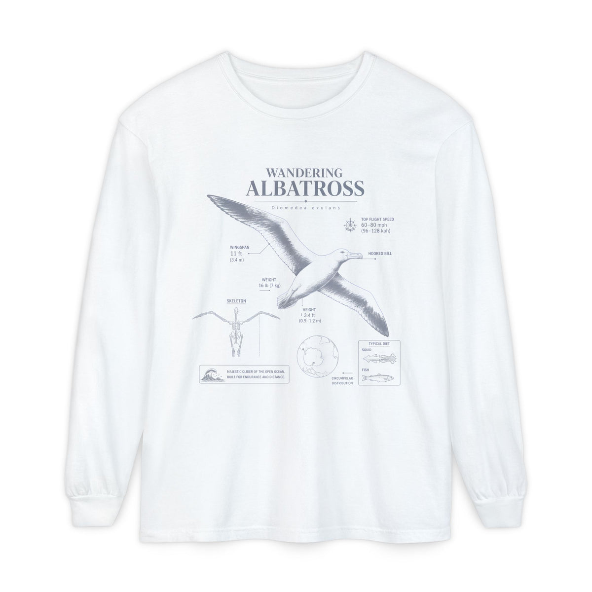 Wandering Albatross Long Sleeve Tee — Vintage Coastal Bird Illustration