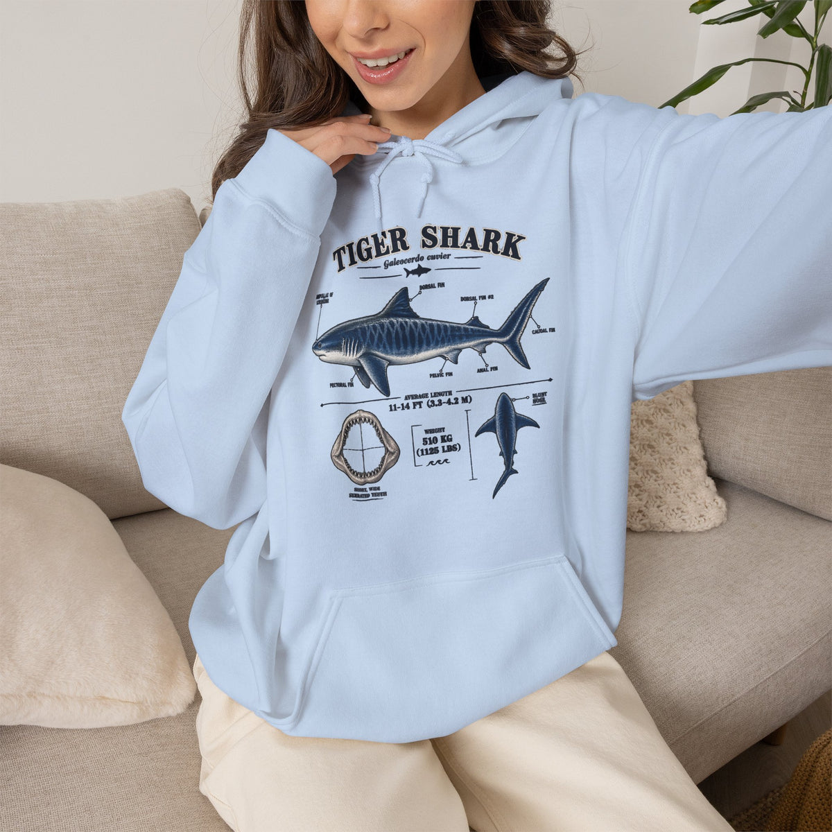 Tiger Shark Anatomy Hoodie — Nautical Science Graphic Pullover