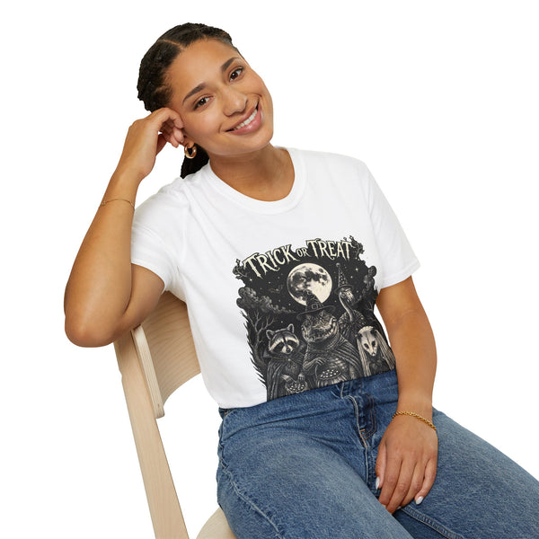 Halloween 'Trick or Treat' T-Shirt — Spooky Moon & Creatures Graphic