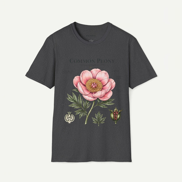 Peony Botanical T-Shirt — "Common Peony" Anatomy Floral Illustration
