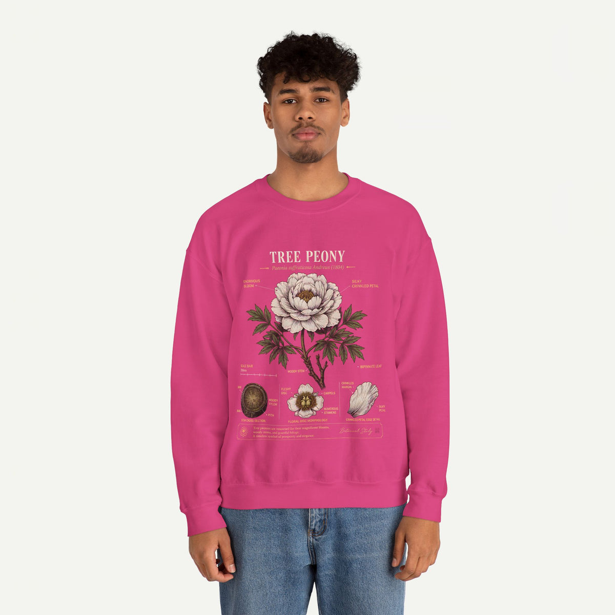 Tree Peony Botanical Sweatshirt — Vintage Flower Anatomy Crewneck