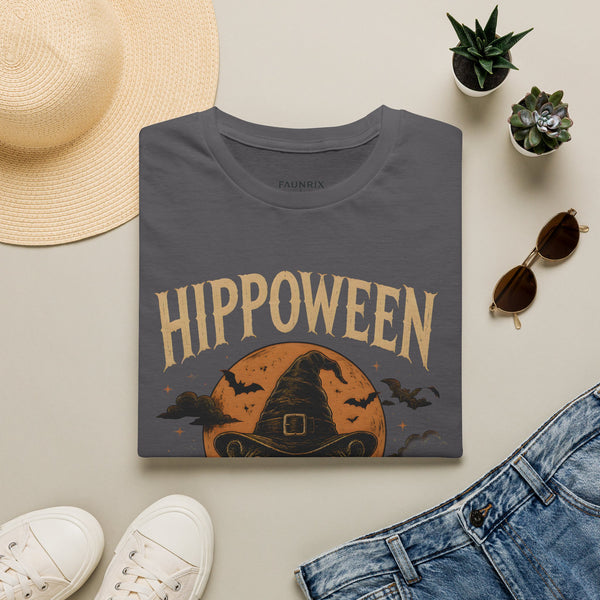 Hippoween Halloween T-Shirt — Hippo in Witch Hat Pumpkin Design