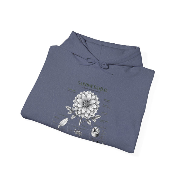 Dahlia Botanical Hoodie — Vintage Garden Diagram Sweatshirt