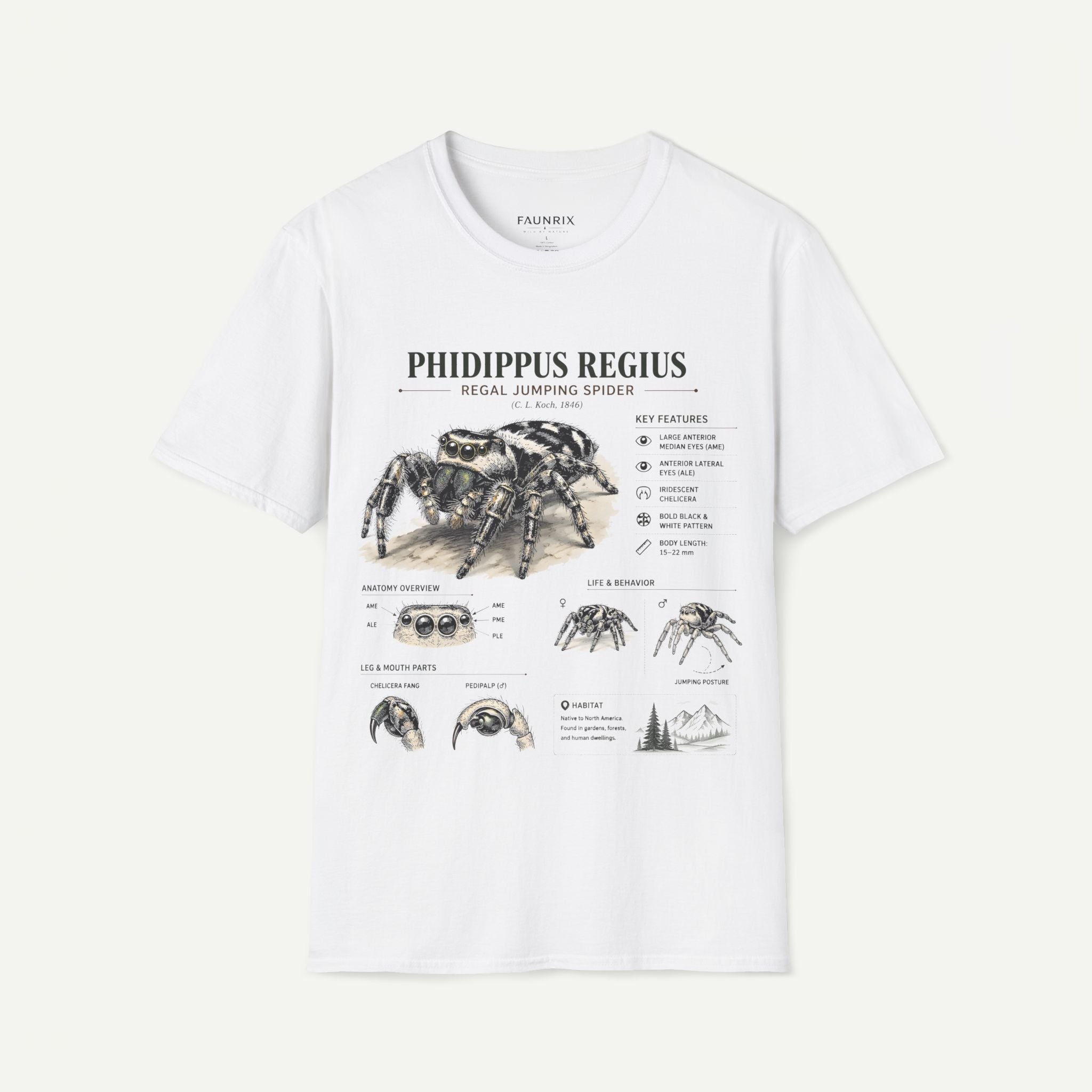 Phidippus Regius Jumping Spider Anatomy T-Shirt — Educational Arachnid Tee Secondary image