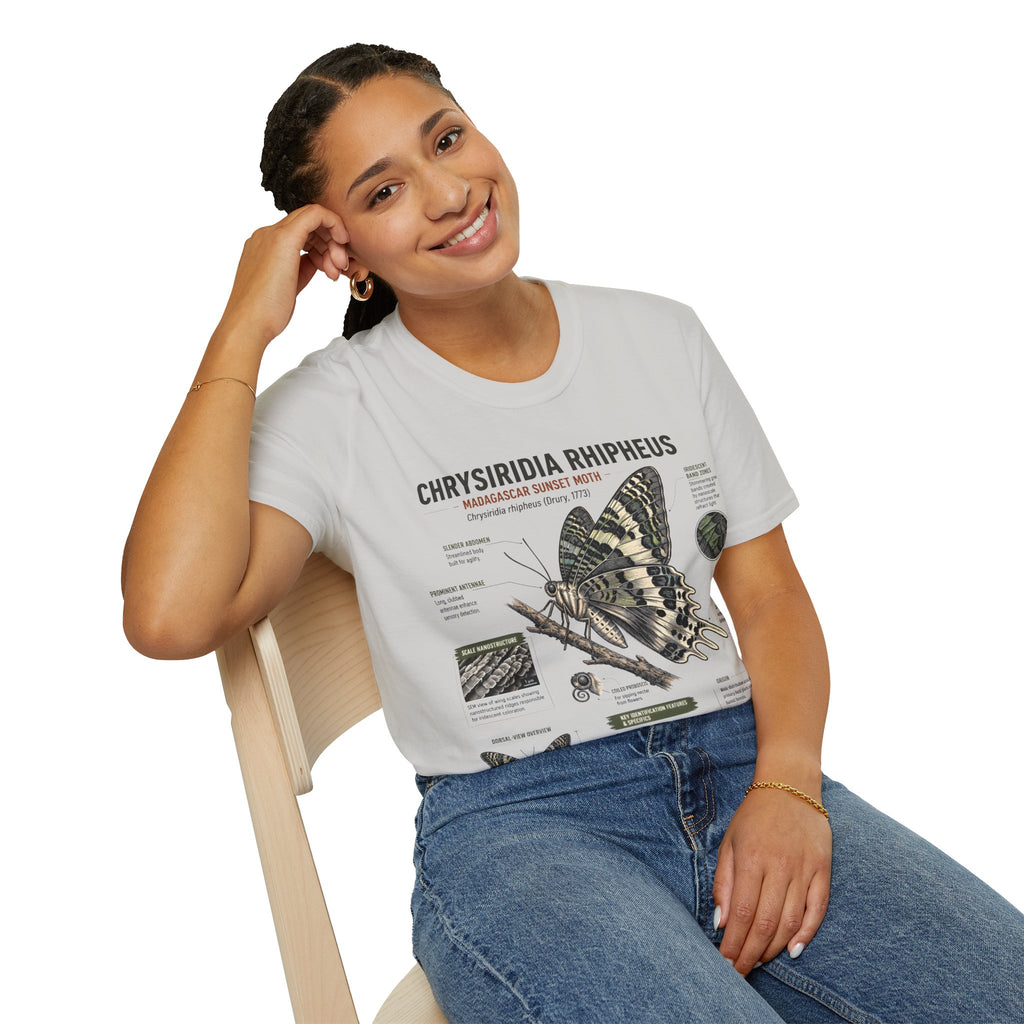 Moth Anatomy Tee — Chrysiridia Rhipheus Madagascar Sunset Moth Scientific Print