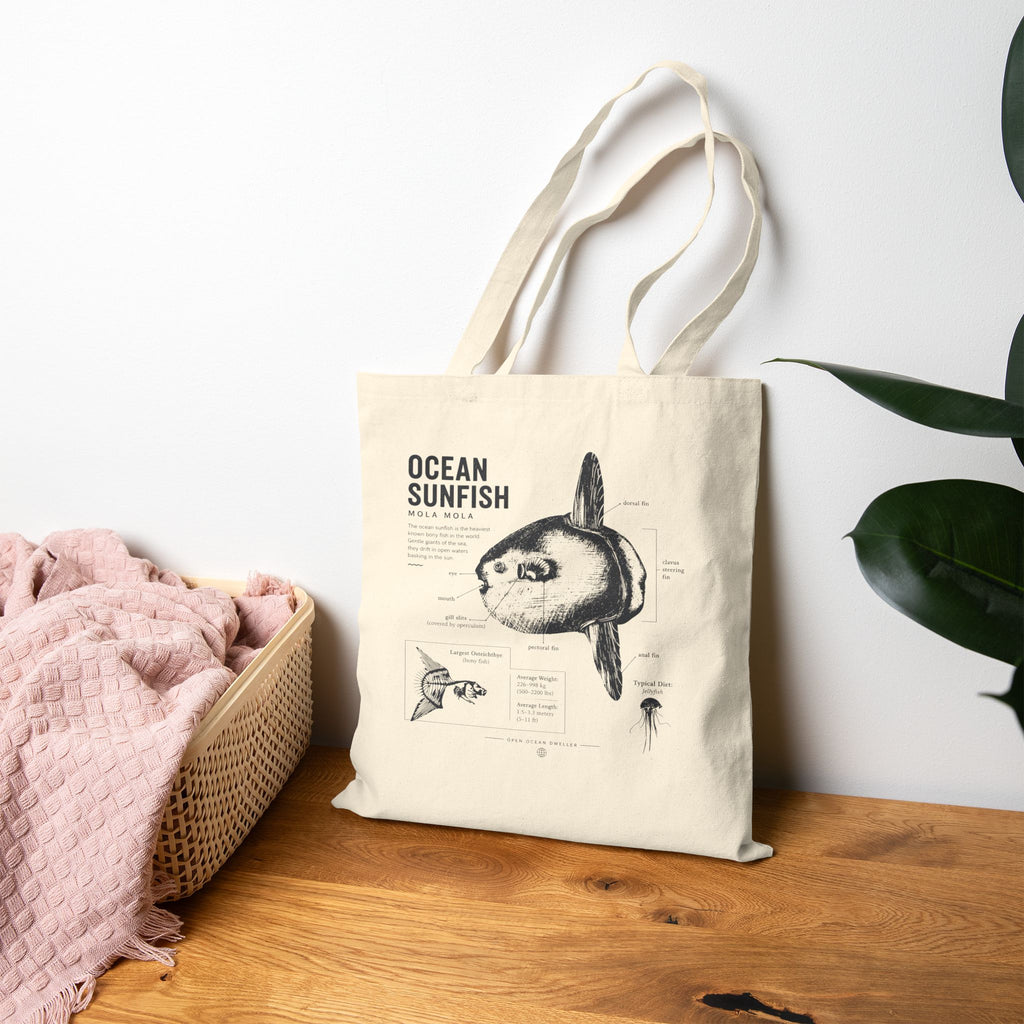 Ocean Sunfish Anatomy Tote Bag — Vintage Marine Illustration Eco Shopper