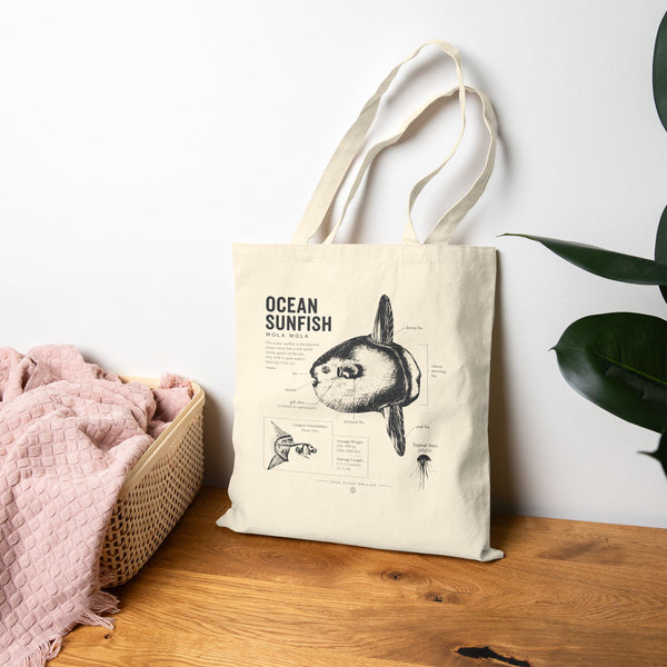 Ocean Sunfish Anatomy Tote Bag — Vintage Marine Illustration Eco Shopper
