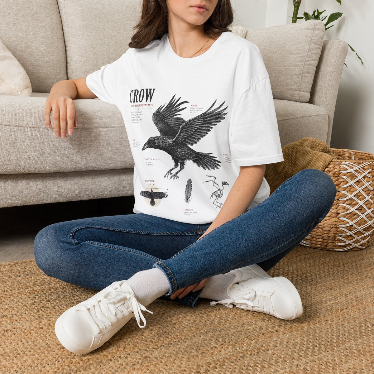 Crow Anatomy Graphic T-Shirt — Vintage Raven Illustration Tee