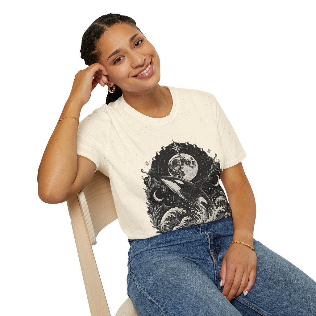 Orca Moon T-Shirt — Whale & Full Moon Illustration Tee