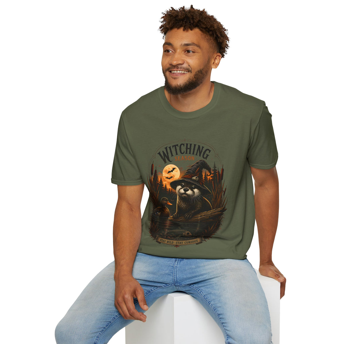 Witching Season T-Shirt — Halloween Witch Raccoon Graphic Tee