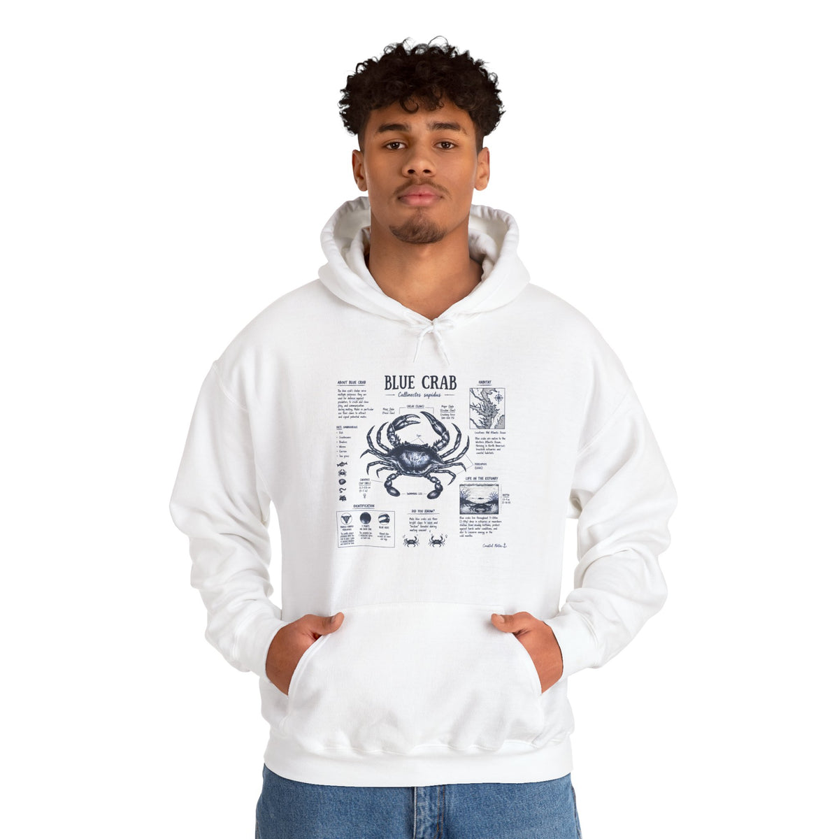 Blue Crab Anatomy Hoodie — Nautical Seafood Diagram Sweatshirt