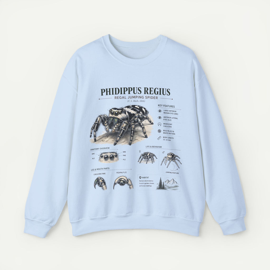 Spider Anatomy Crewneck Sweatshirt — Phidippus Regius Jumping Spider Illustration