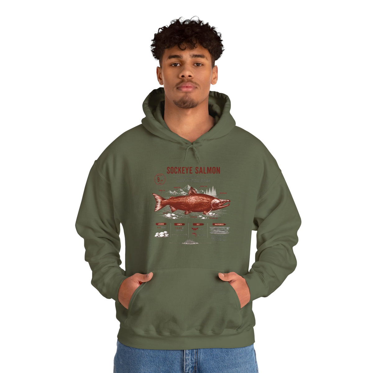 Sockeye Salmon Anatomy Hoodie — Fishing Chart Graphic Sweatshirt