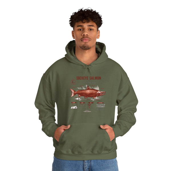 Sockeye Salmon Anatomy Hoodie — Fishing Chart Graphic Sweatshirt