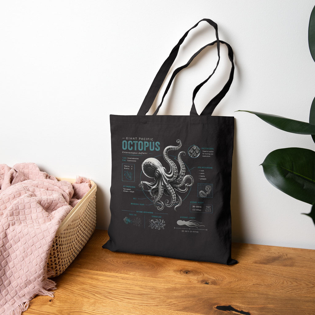 Octopus Canvas Anatomy Tote Bag – Vintage Sea Creature Illustration Eco Shopper