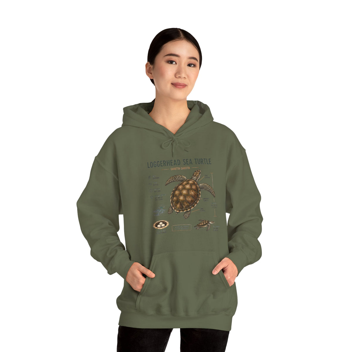 Loggerhead Sea Turtle Diagram Hoodie – Marine Biology Illustration Sweatshirt