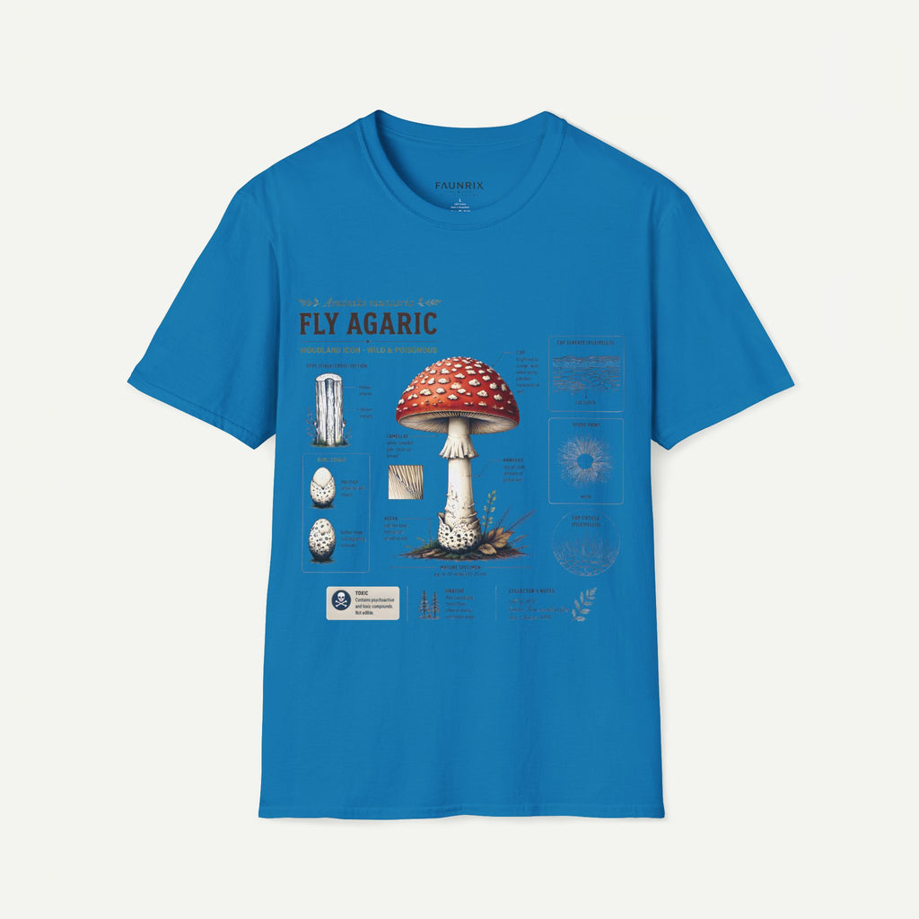 Amanita Mushroom Anatomy T-Shirt — Fly Agaric Botanical Illustration Tee