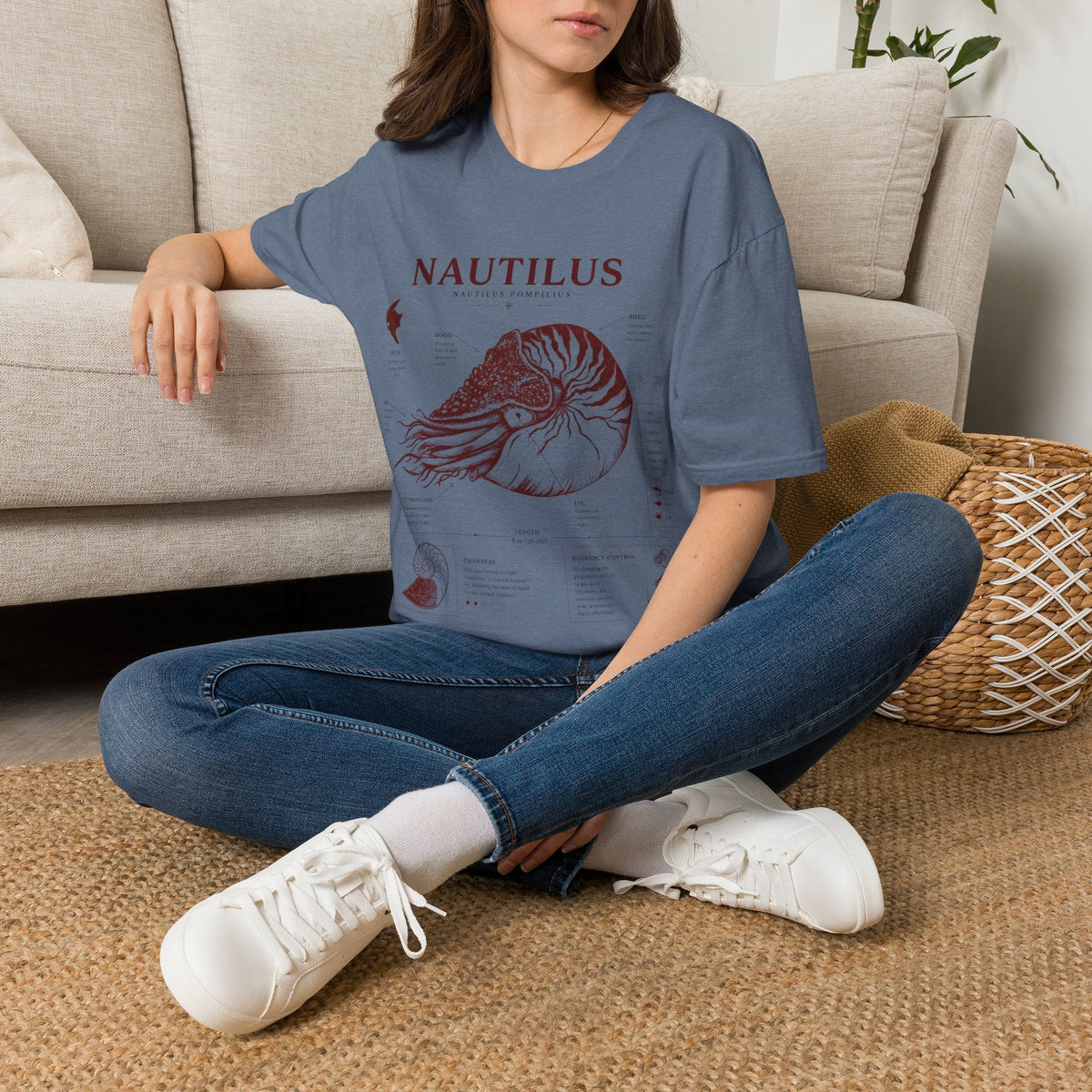 Nautilus Shell  Anatomy Graphic T-Shirt — Vintage Marine Biology Illustration