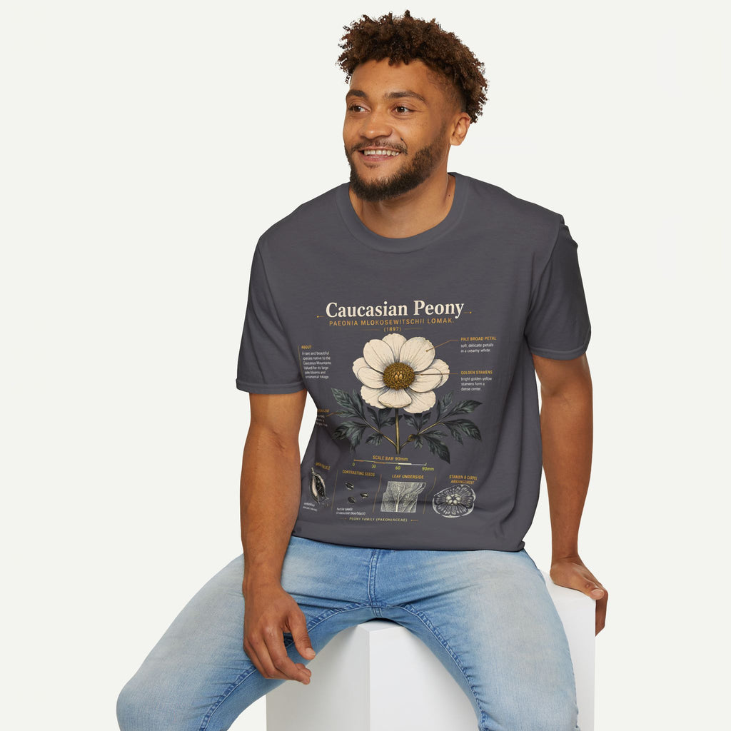 Caucasian Peony Botanical Anatomy T-Shirt — Vintage Floral Illustration Tee