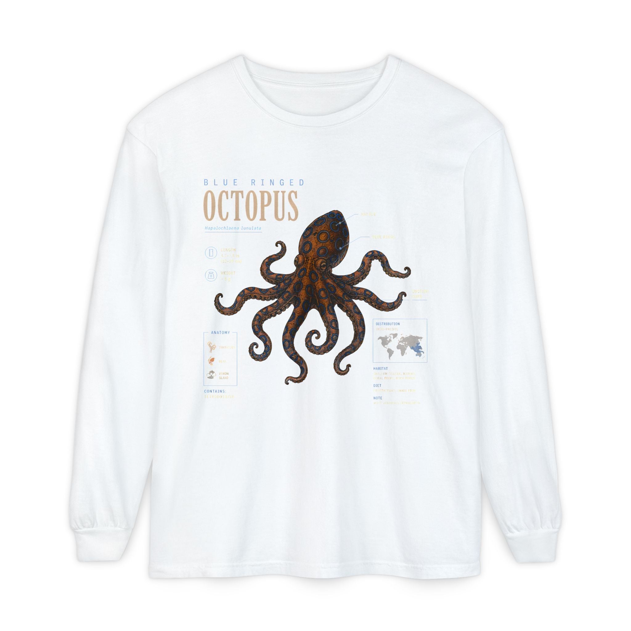 Octopus Anatomy Long Sleeve Tee — Vintage Marine Biology Graphic Shirt Secondary image