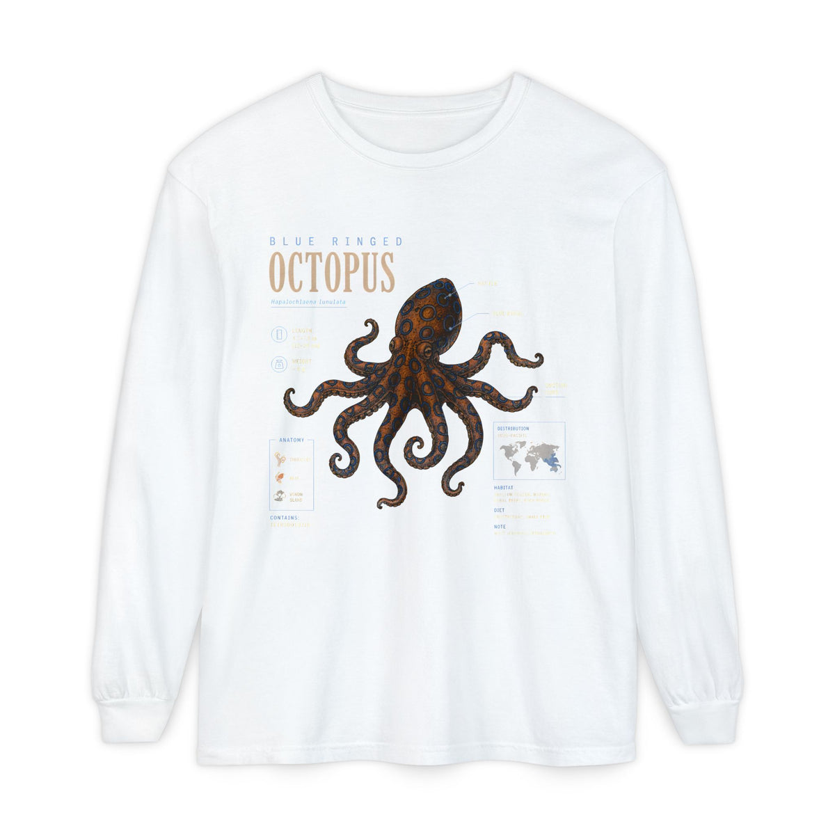 Octopus Anatomy Long Sleeve Tee — Vintage Marine Biology Graphic Shirt