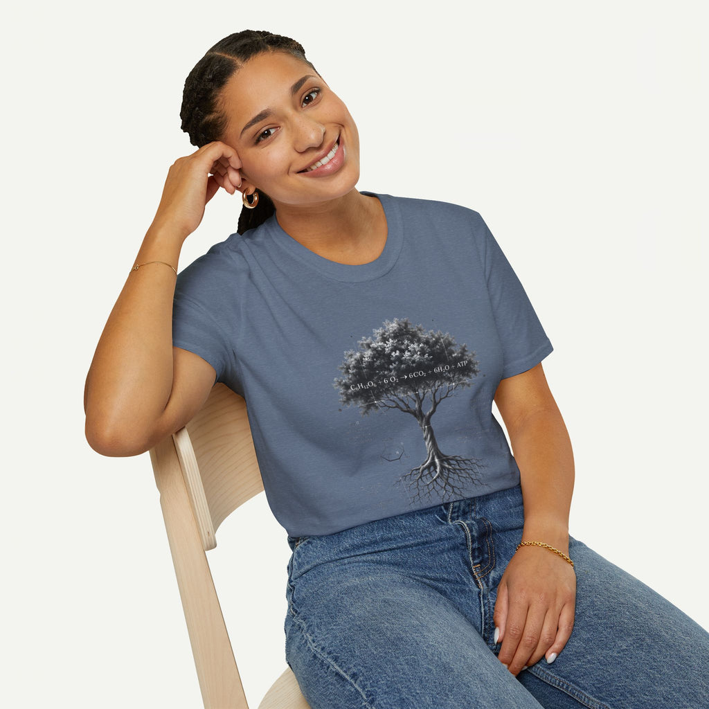 Tree of Life T‑Shirt — Botanical Graphic with Roots and Photosynthesis Diagram