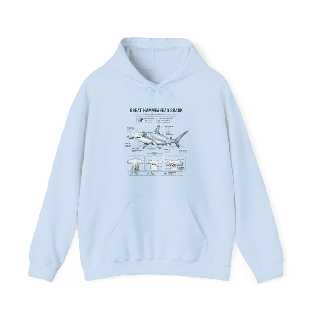 Shark Anatomy Hoodie — Great Hammerhead Shark Diagram Sweatshirt