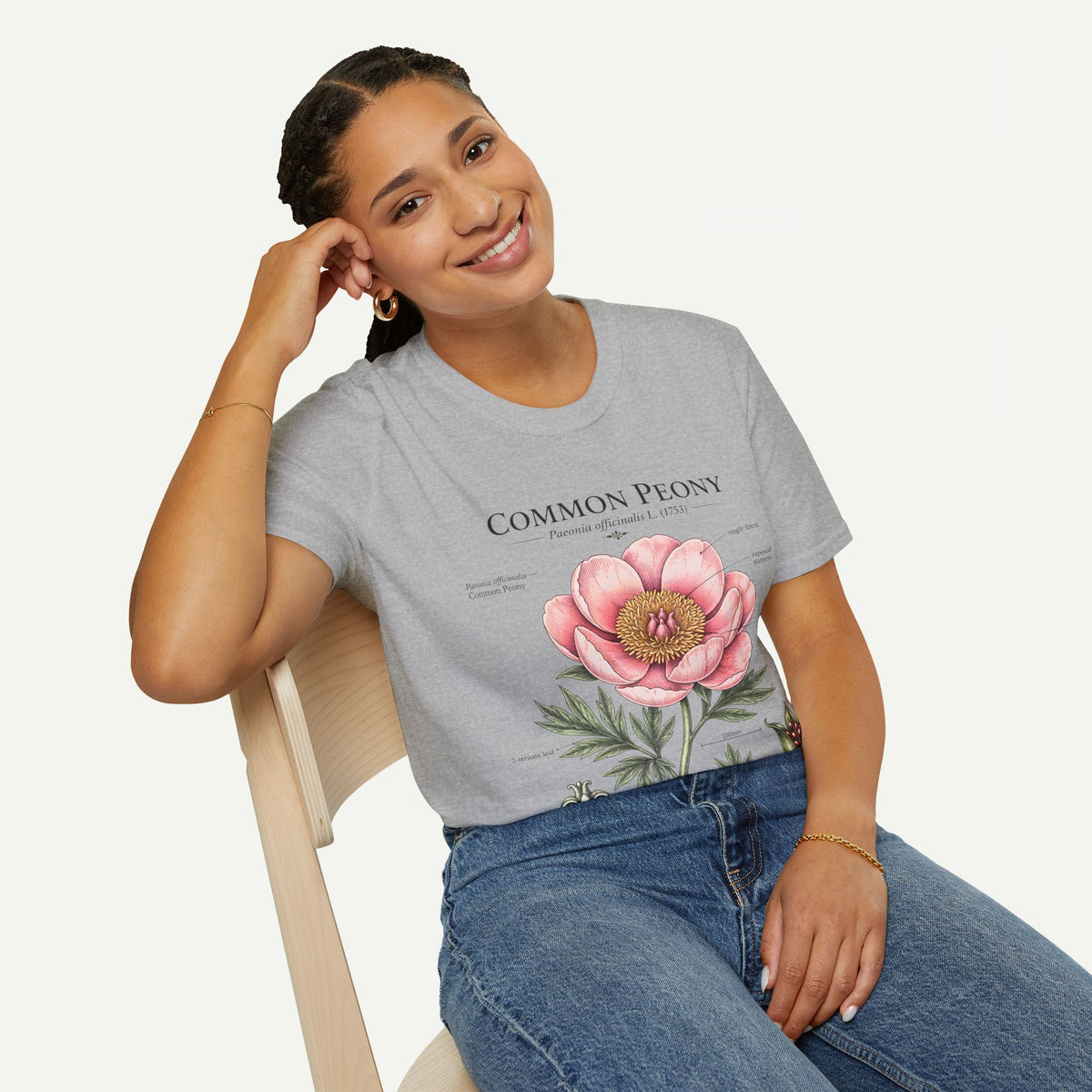 Peony Botanical T-Shirt — "Common Peony" Anatomy Floral Illustration