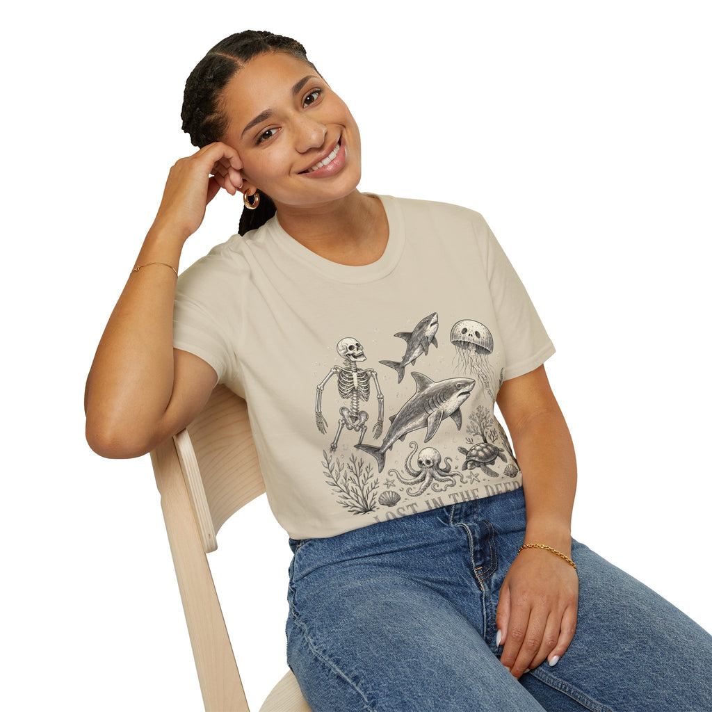 Ocean Skeleton Tee — "Lost in the Deep" Shark & Jellyfish Graphic Shirt