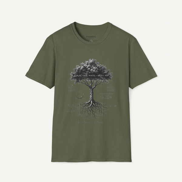 Tree of Life T‑Shirt — Botanical Graphic with Roots and Photosynthesis Diagram