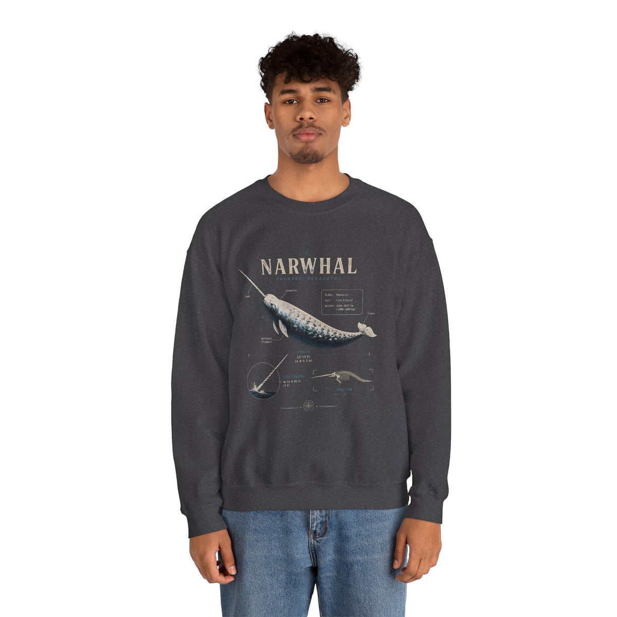 Narwhal Crewneck Sweatshirt - Vintage Sea Mammal Graphic