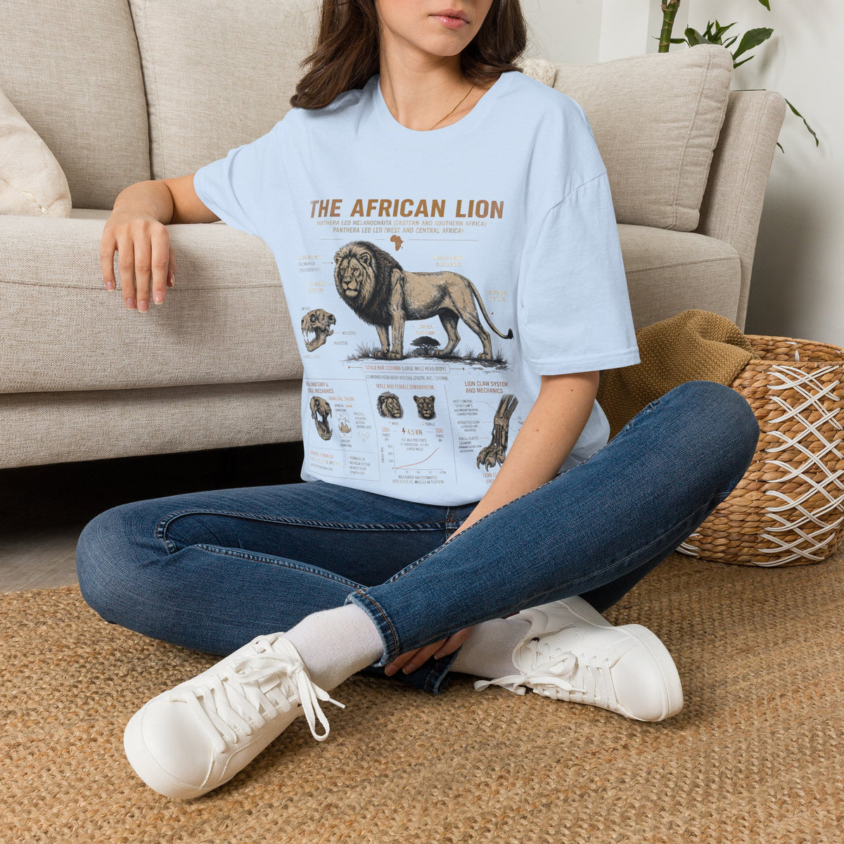 African Lion Anatomy T-Shirt — Vintage Wildlife Illustration Tee