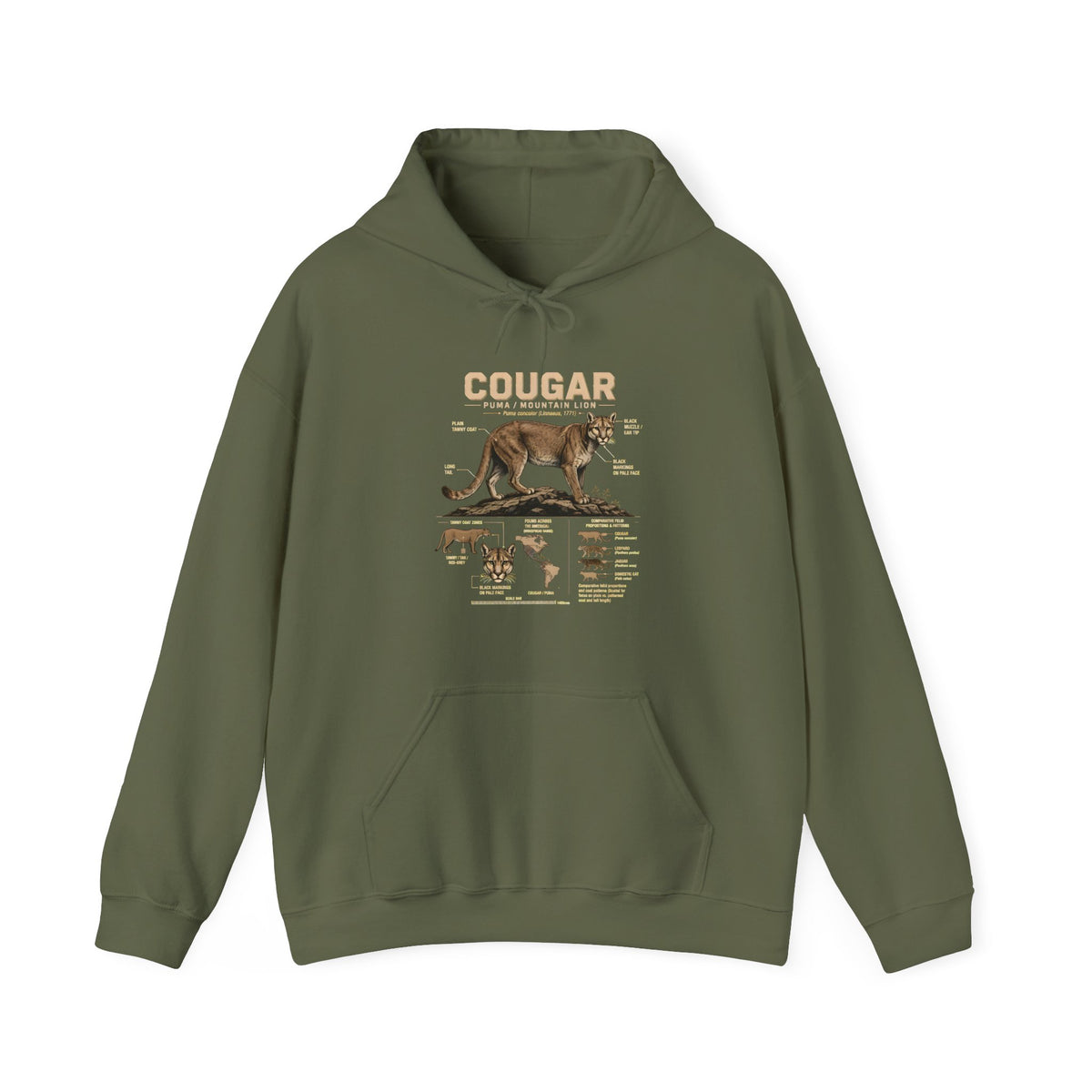 Cougar Anatomy Hoodie — Vintage Wildlife Diagram Pullover for Nature Lovers