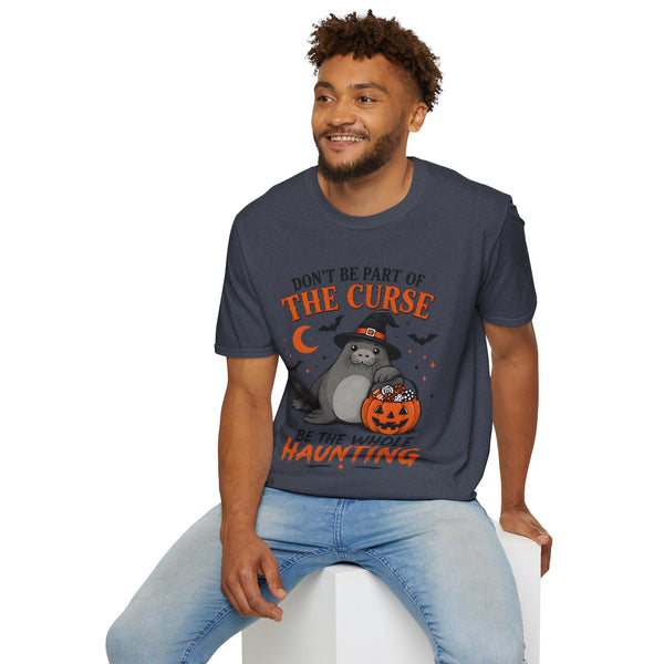 Don’t Be Part of The Curse Halloween T-Shirt — Cute Witch Cat "Be the Whole Haunting" Tee