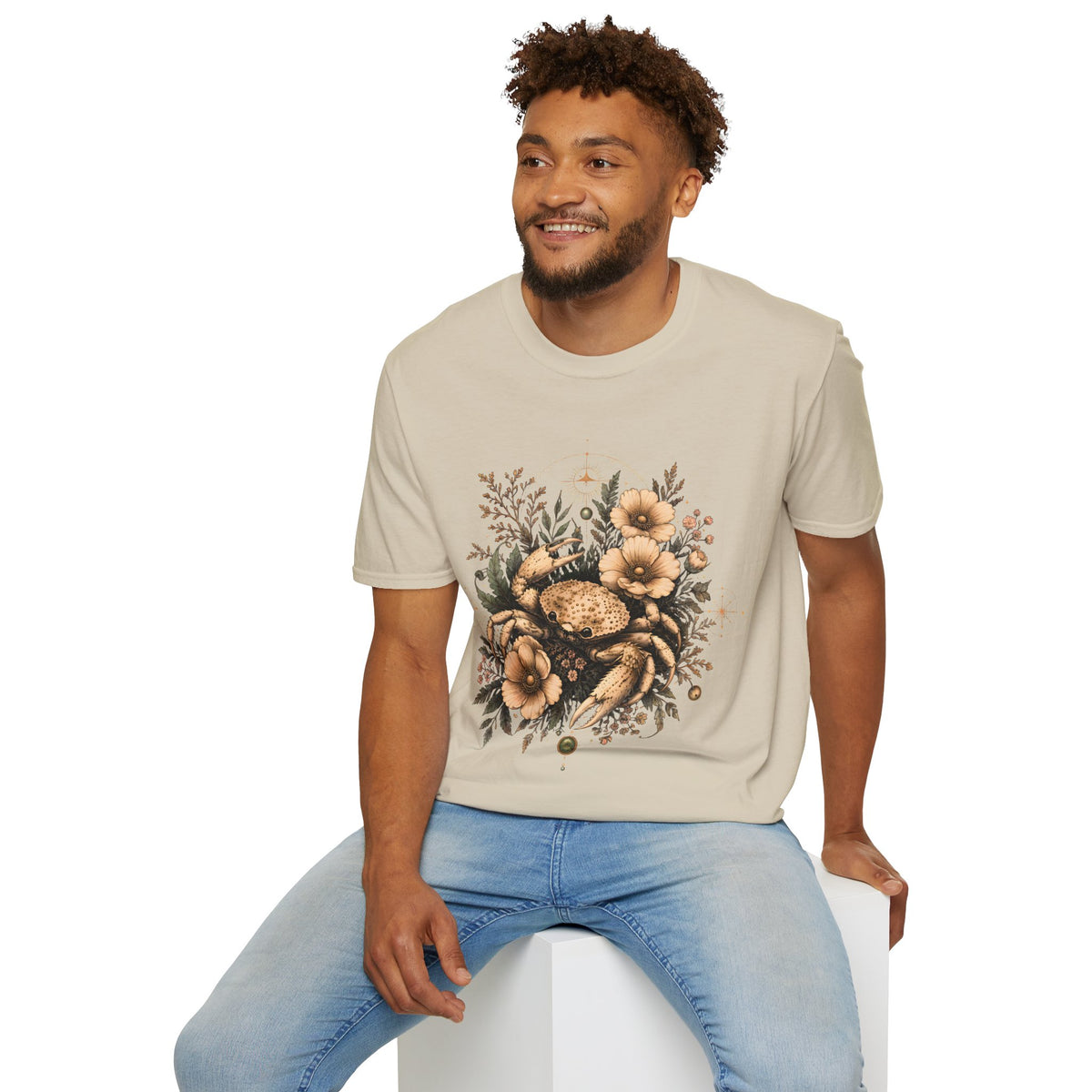 Floral Crab Tee — Vintage Coastal Crab & Wildflower Graphic T-Shirt