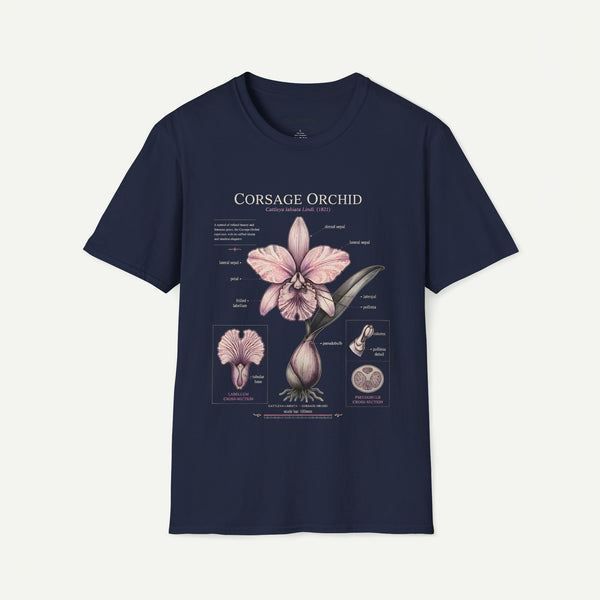 Corsage Orchid T-Shirt — Botanical Floral Diagram Tee